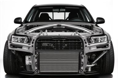 Installatie van een grote intercooler op een performance auto